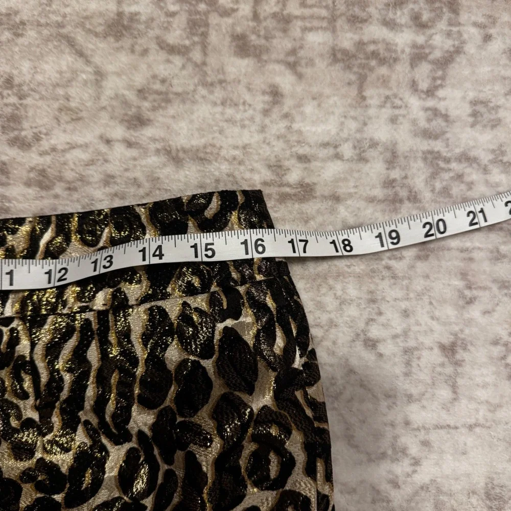 Tory Burch Isis Skirt Ivory Cheetah Gold Metallic Silk Blend Pencil Skirt 10 New